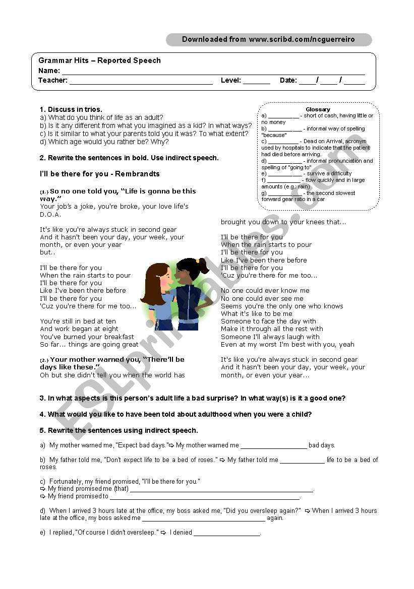 Reported Speech - I´ll be there for you - Friends Theme