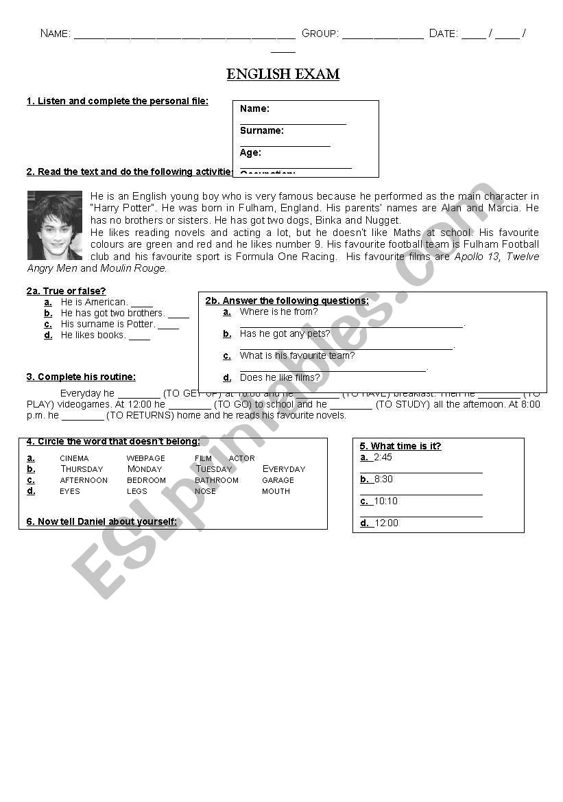 Basic English Test worksheet