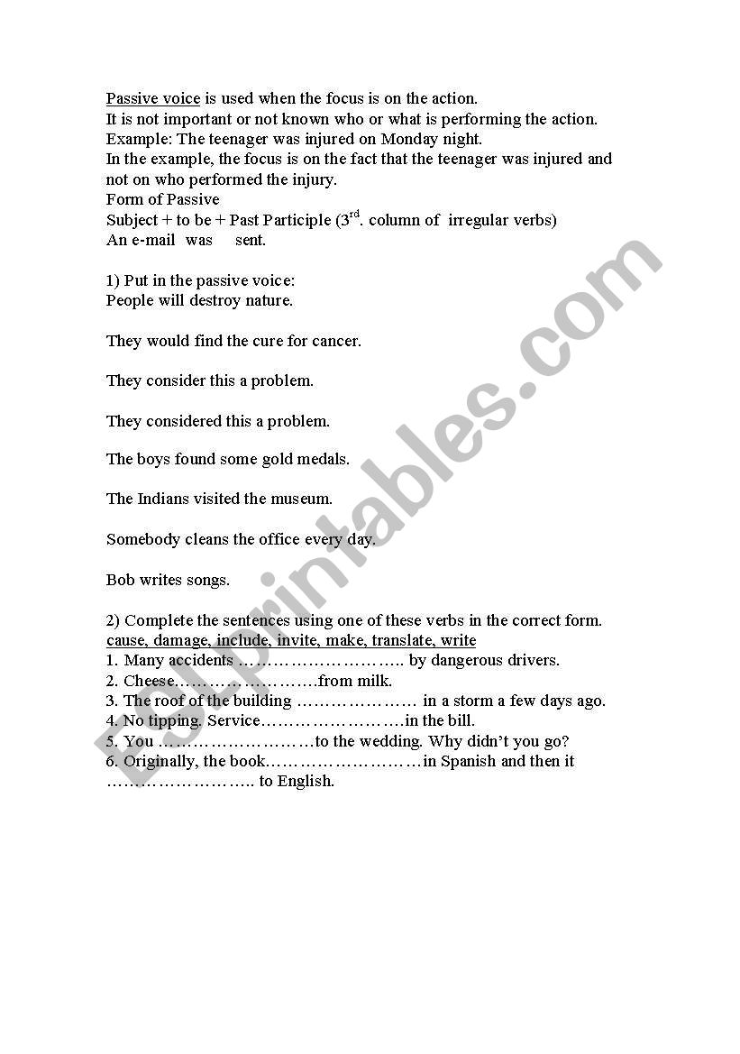 Passive voice exercise worksheet
