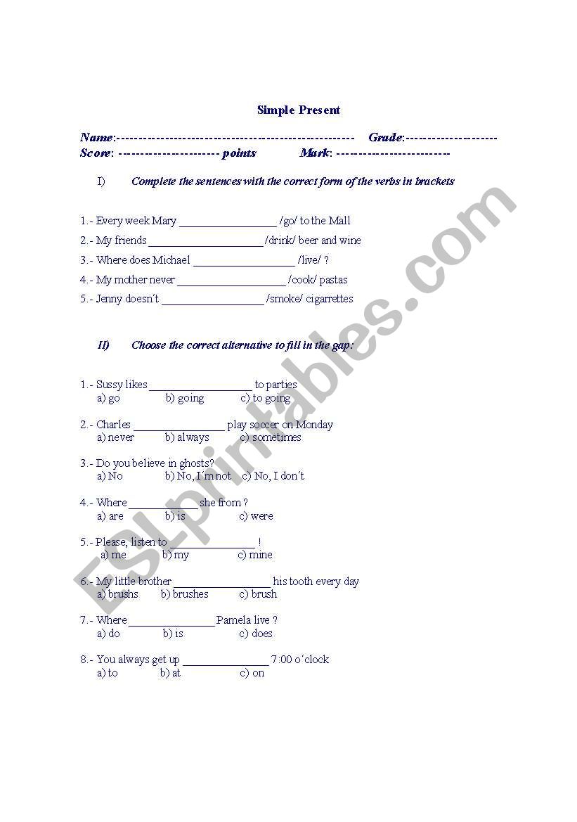 simple present worksheet