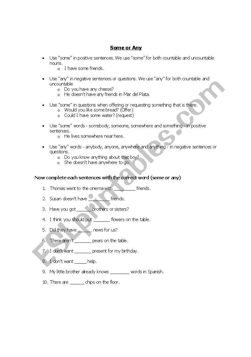 Some or Any worksheet