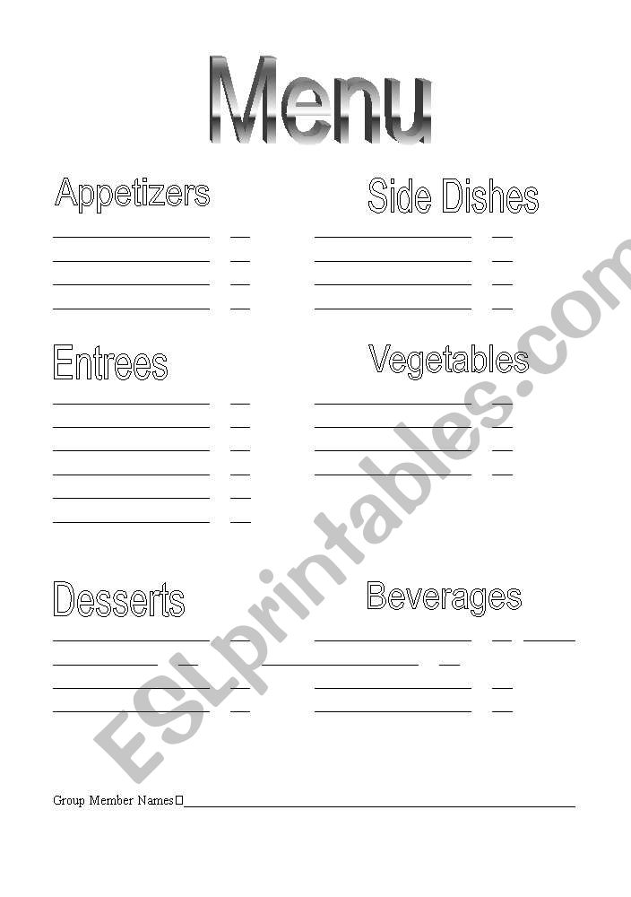 Write a Menu worksheet