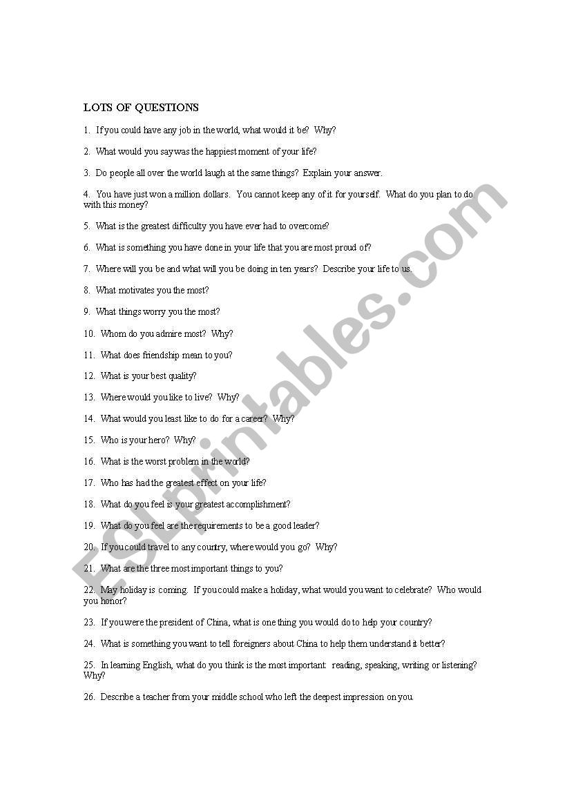 Lots of Questions worksheet