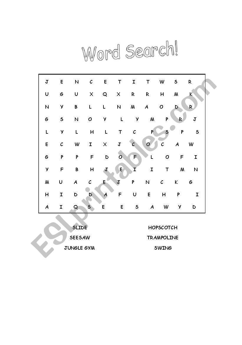 Playground word search worksheet