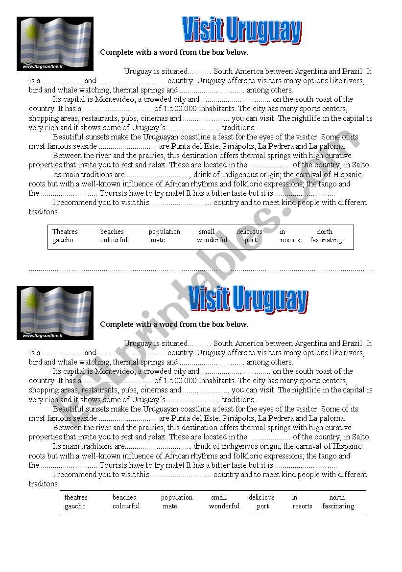 Describin a place: Uruguay  worksheet