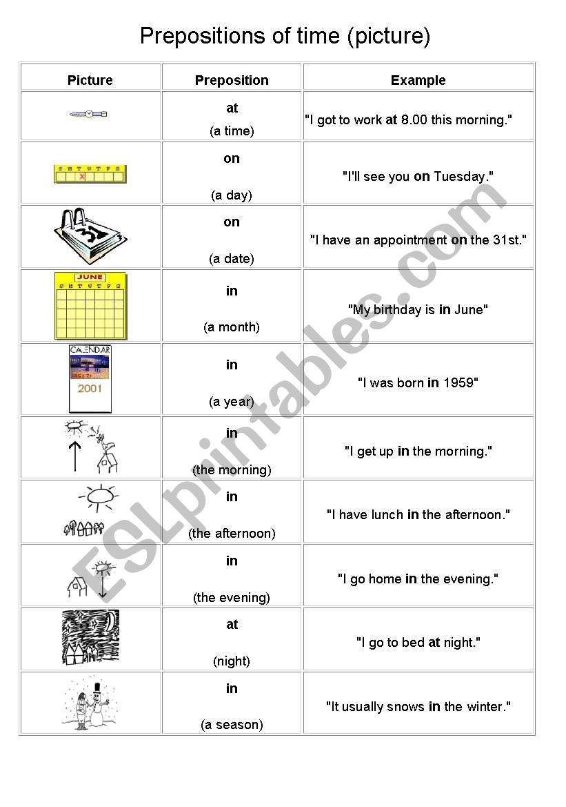 Prepositions of time  worksheet