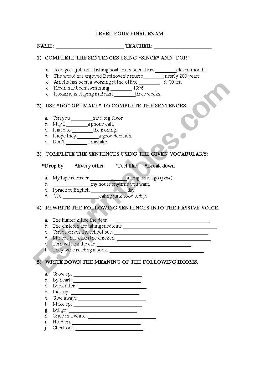 general review  worksheet