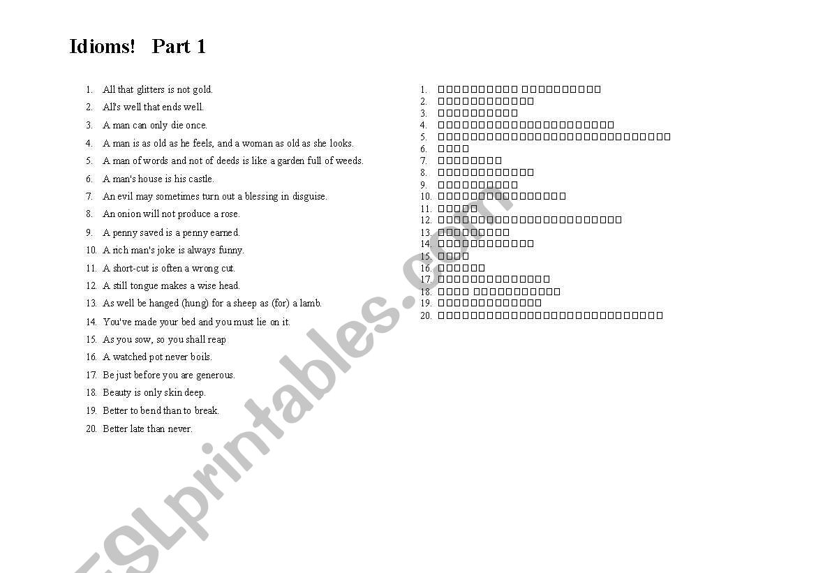 English / Japanese idioms worksheet