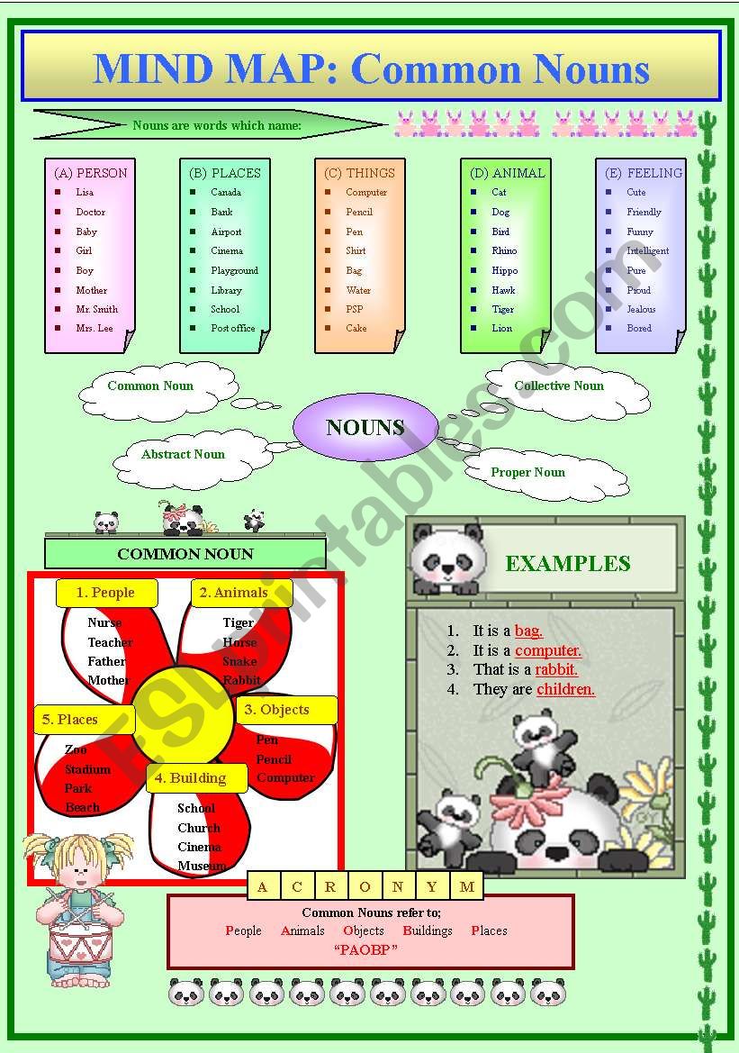 Mind Map on Common Nouns  worksheet