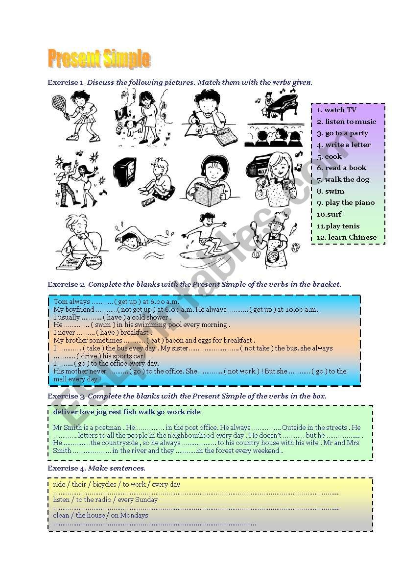 Present Simple intensive exercises 2 pages