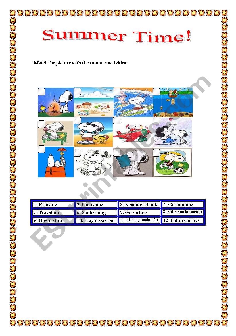 Summer Time activities! worksheet