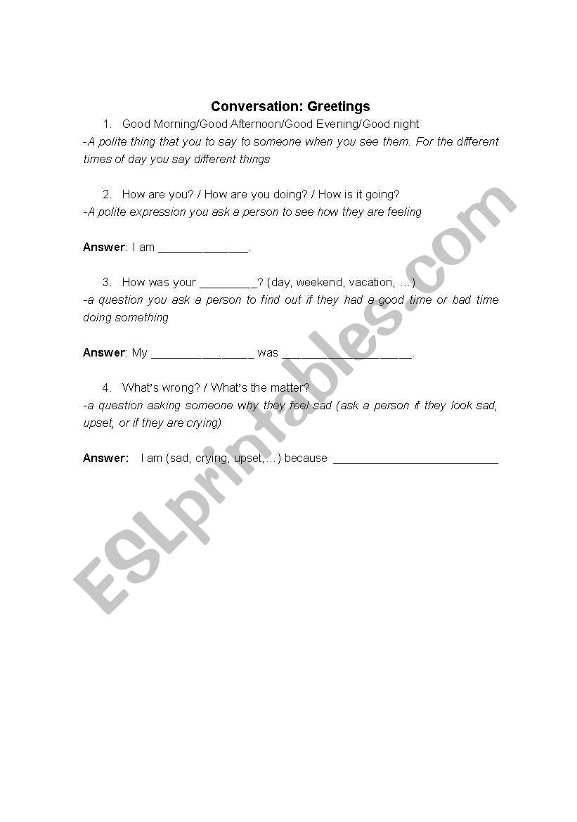 Conversation: Greetings worksheet