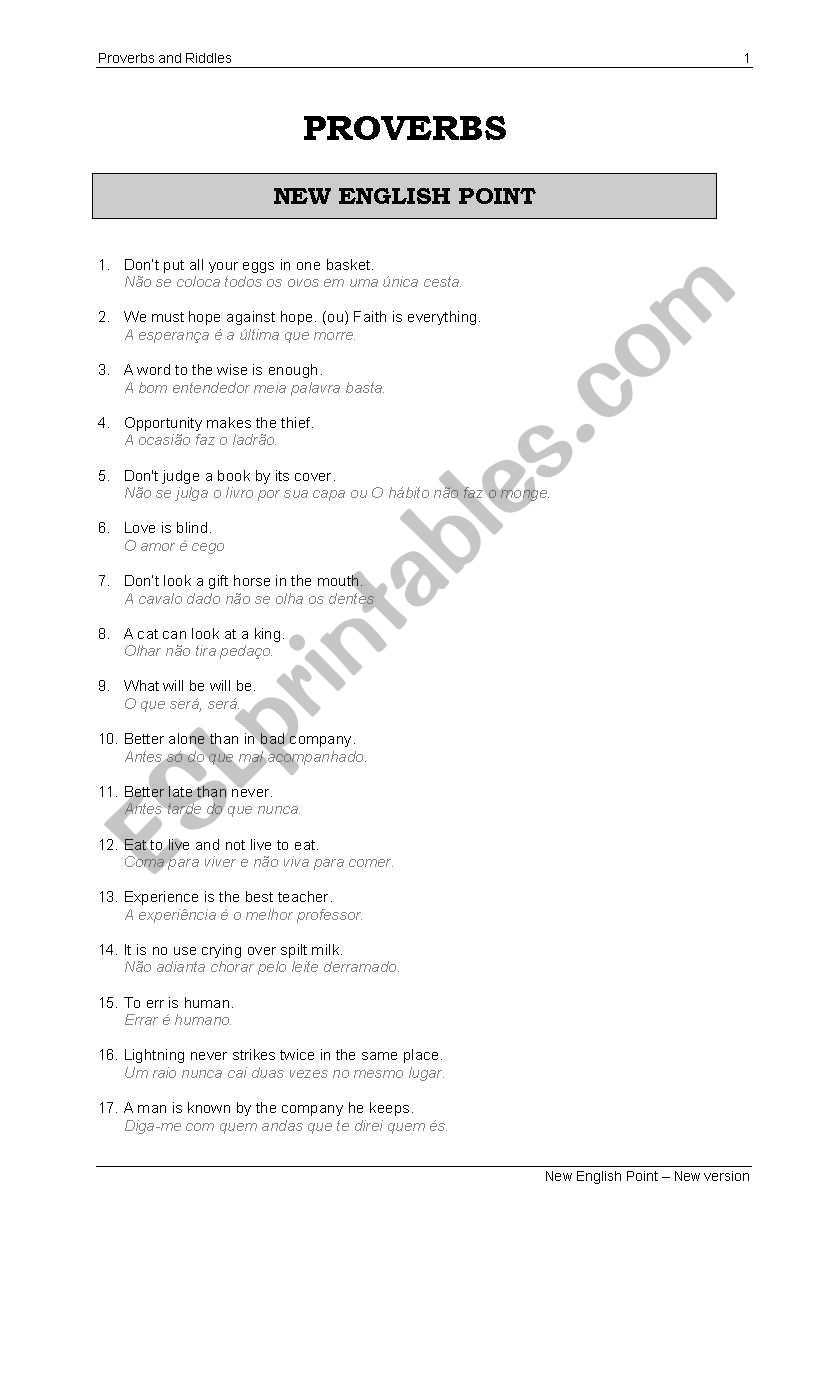 Proverbs and  Ridders worksheet