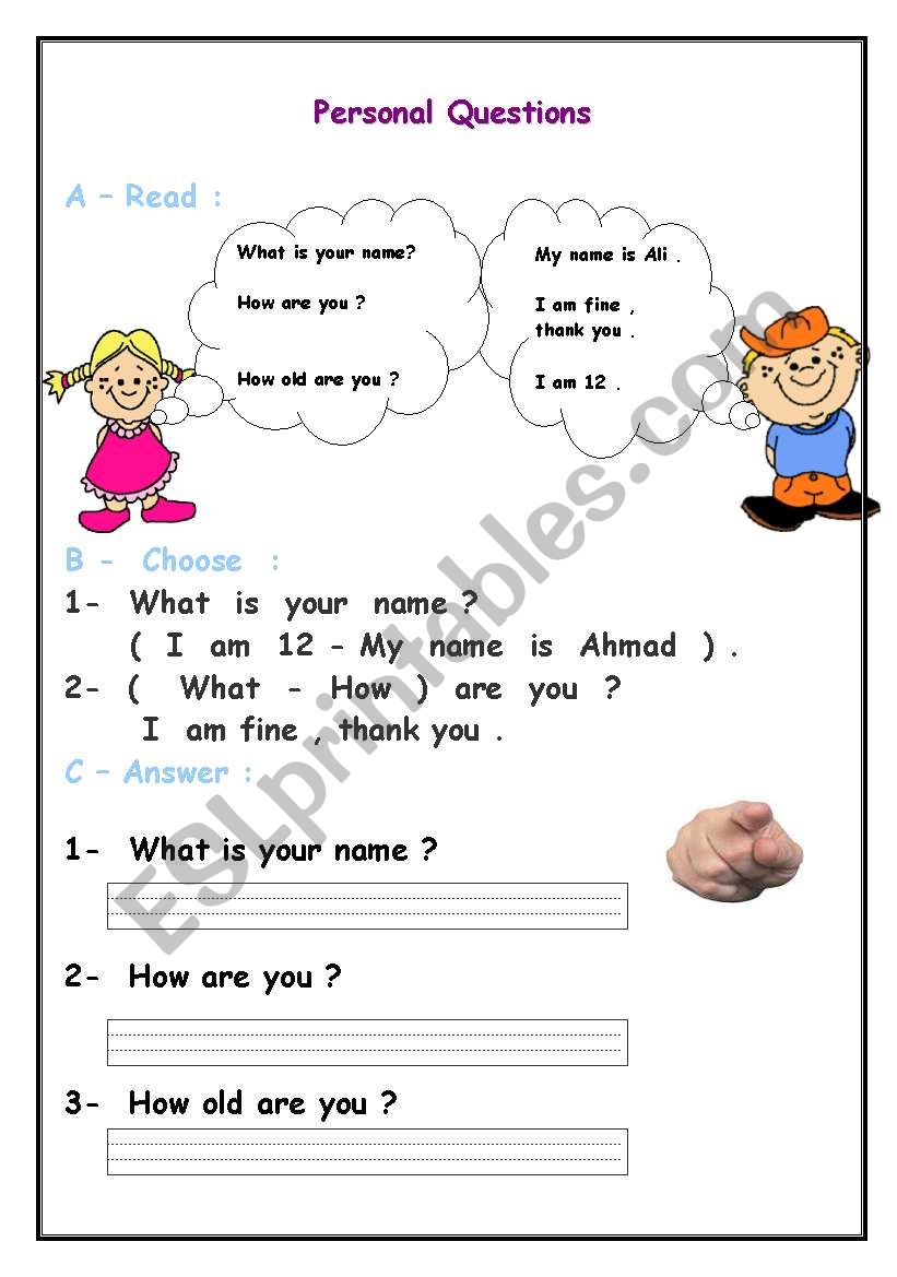 practice personal questions worksheet