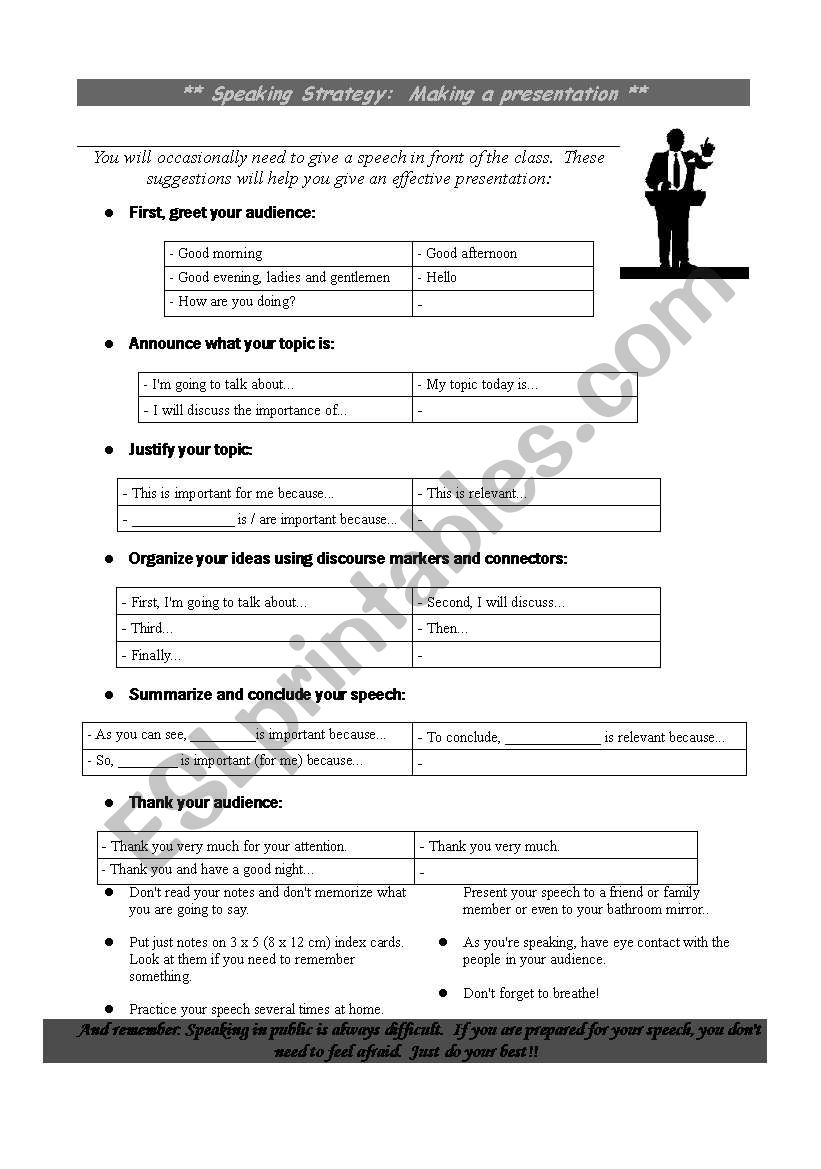 Making a presentation worksheet