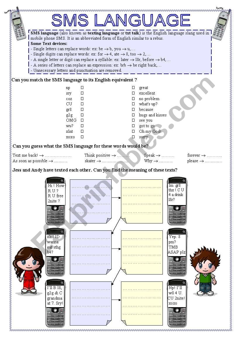 SMS LANGUAGE worksheet