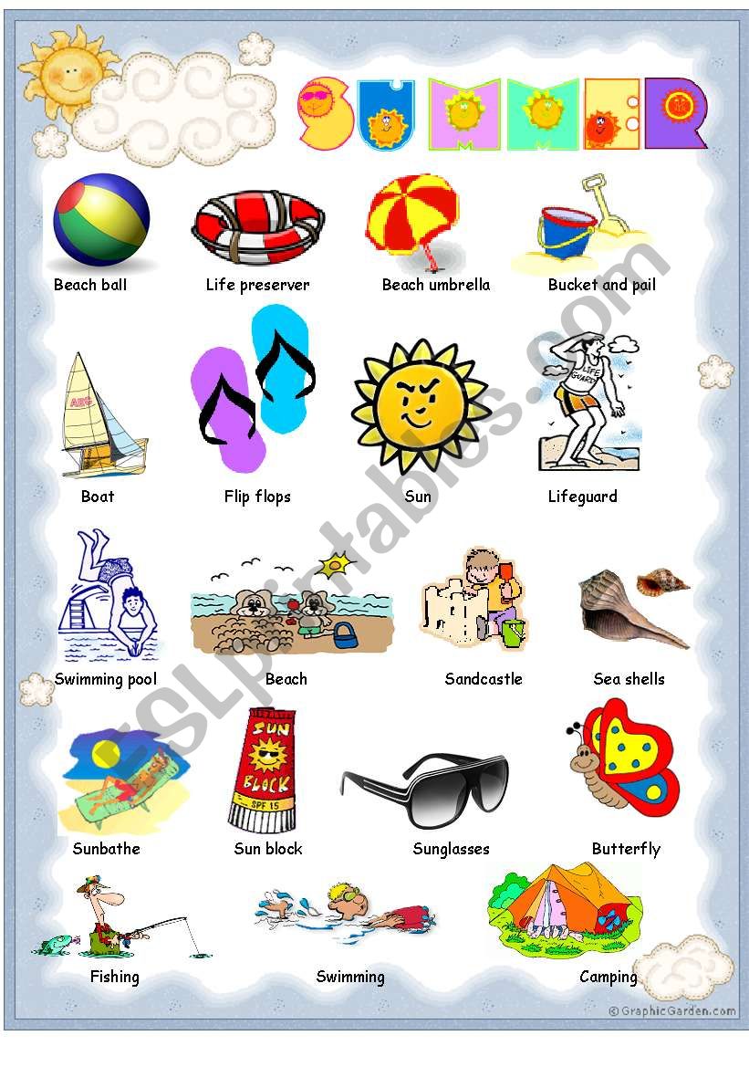 Summer pictionary worksheet