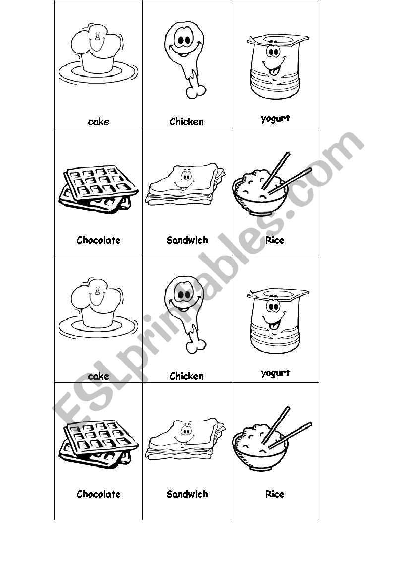 food bingo worksheet