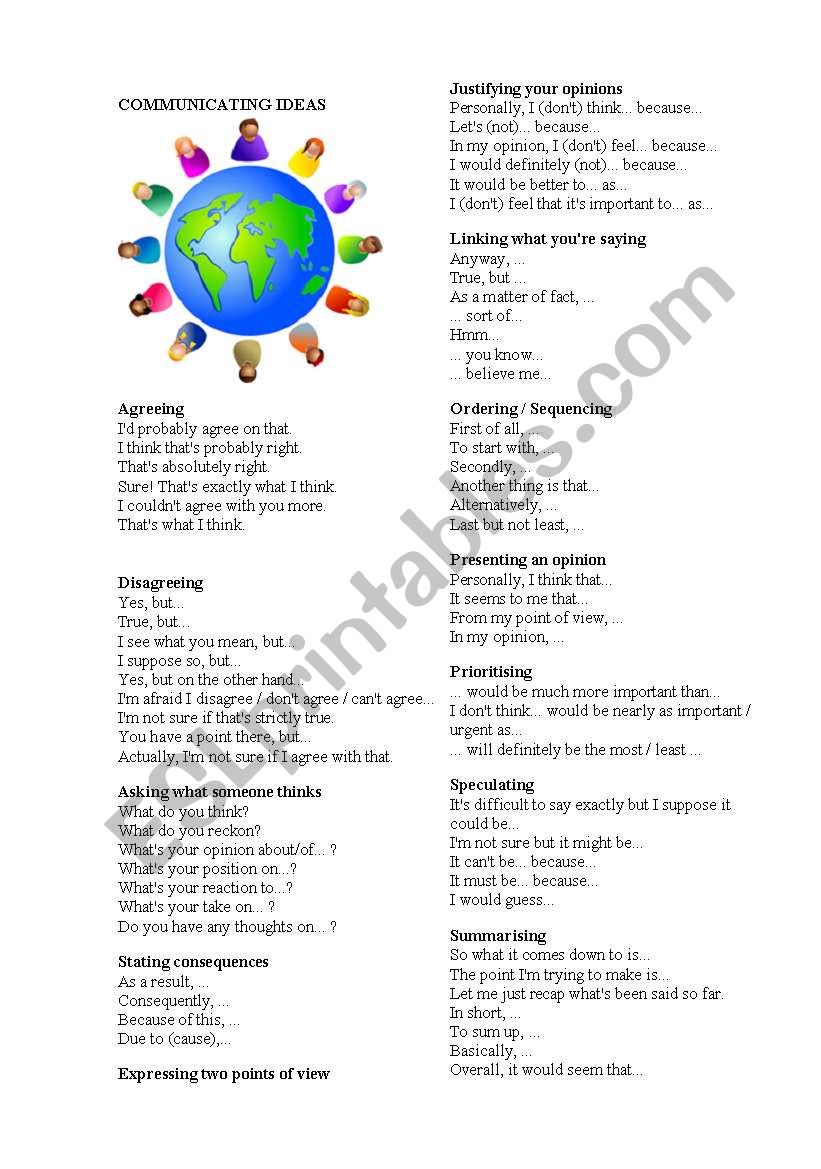 COMMUNICATING IDEAS worksheet