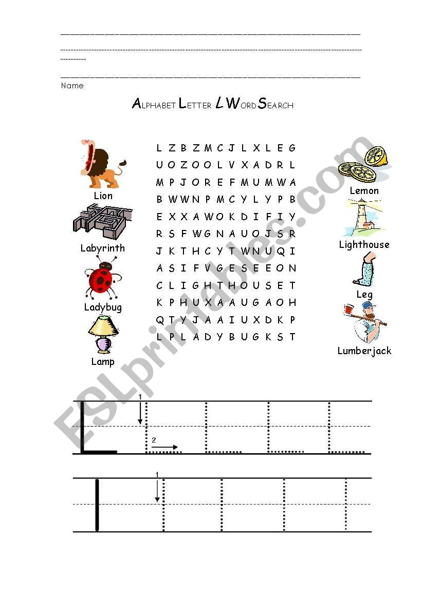 Wordsearch of L letter worksheet