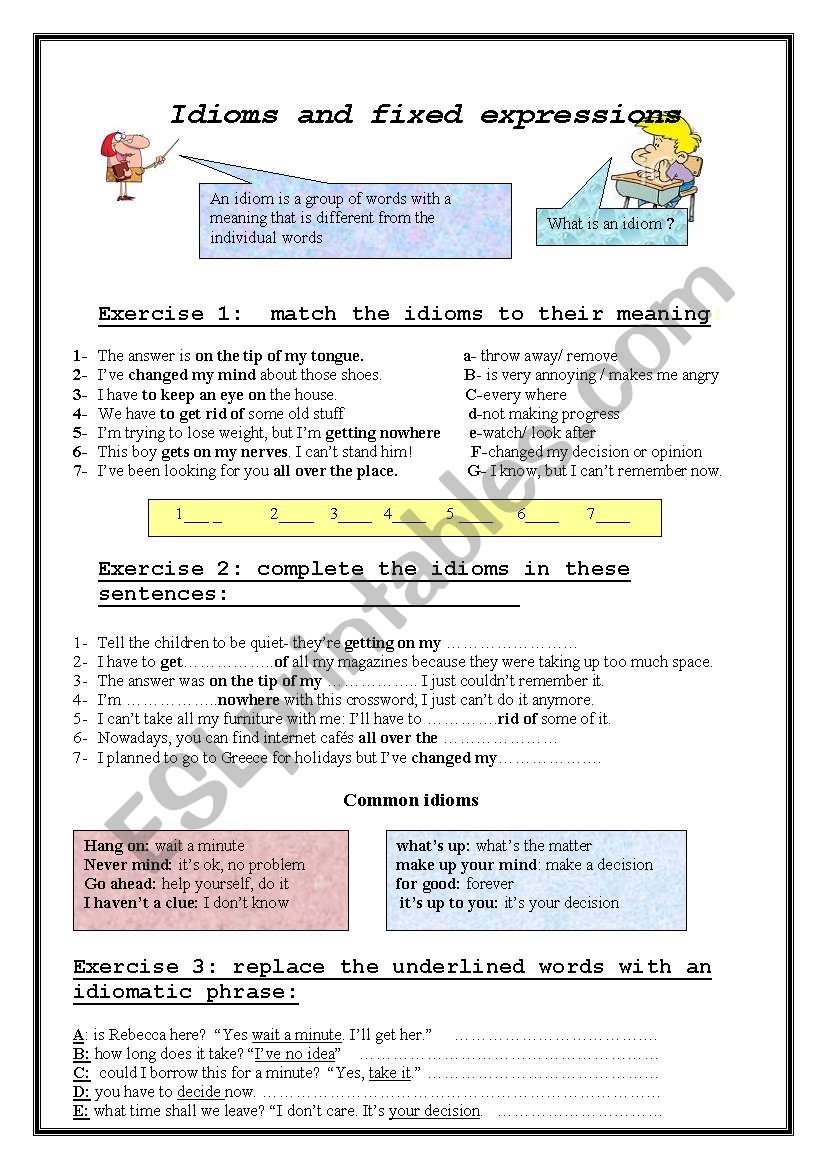 idioms and fixed expressions worksheet