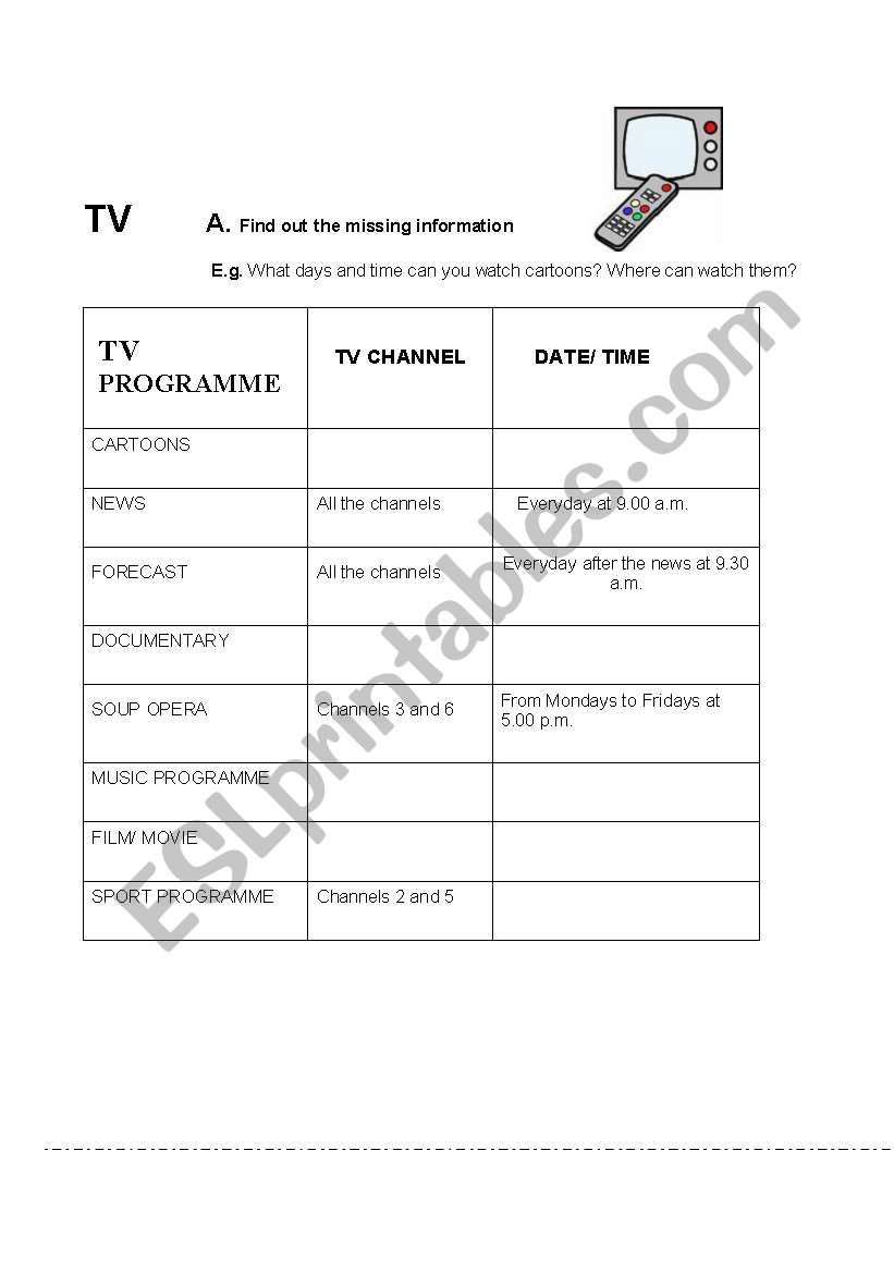 INFORMATION GAP: TV worksheet