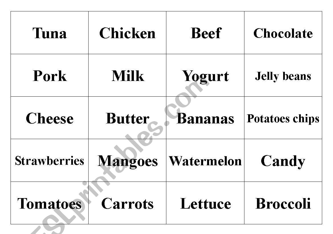 food flash card worksheet