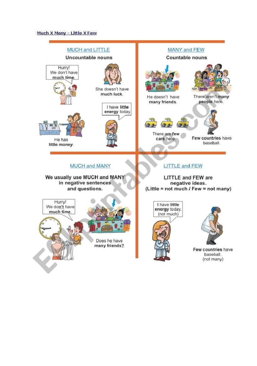 much x many, little x few worksheet