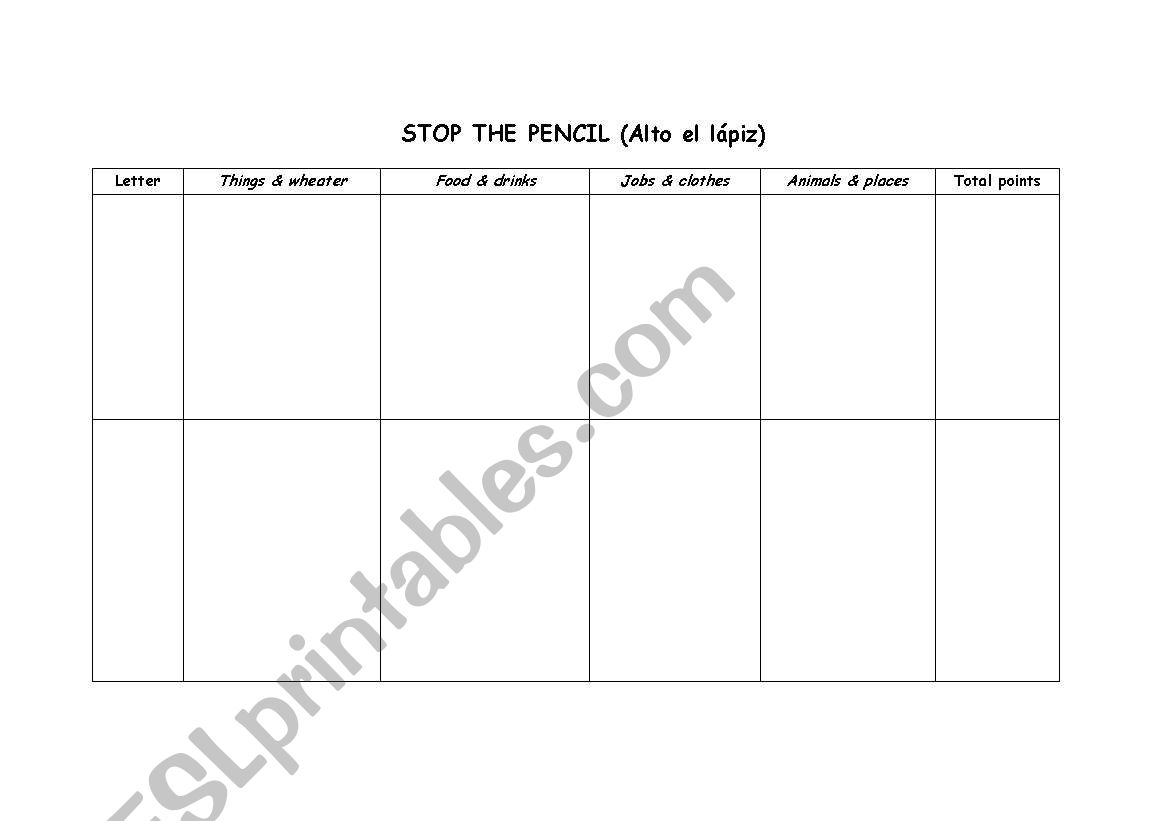 stop the pencil worksheet