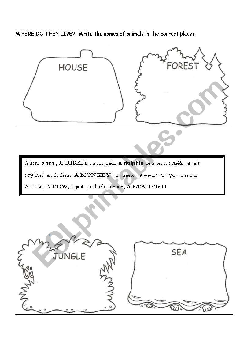 Where do the animals live? worksheet