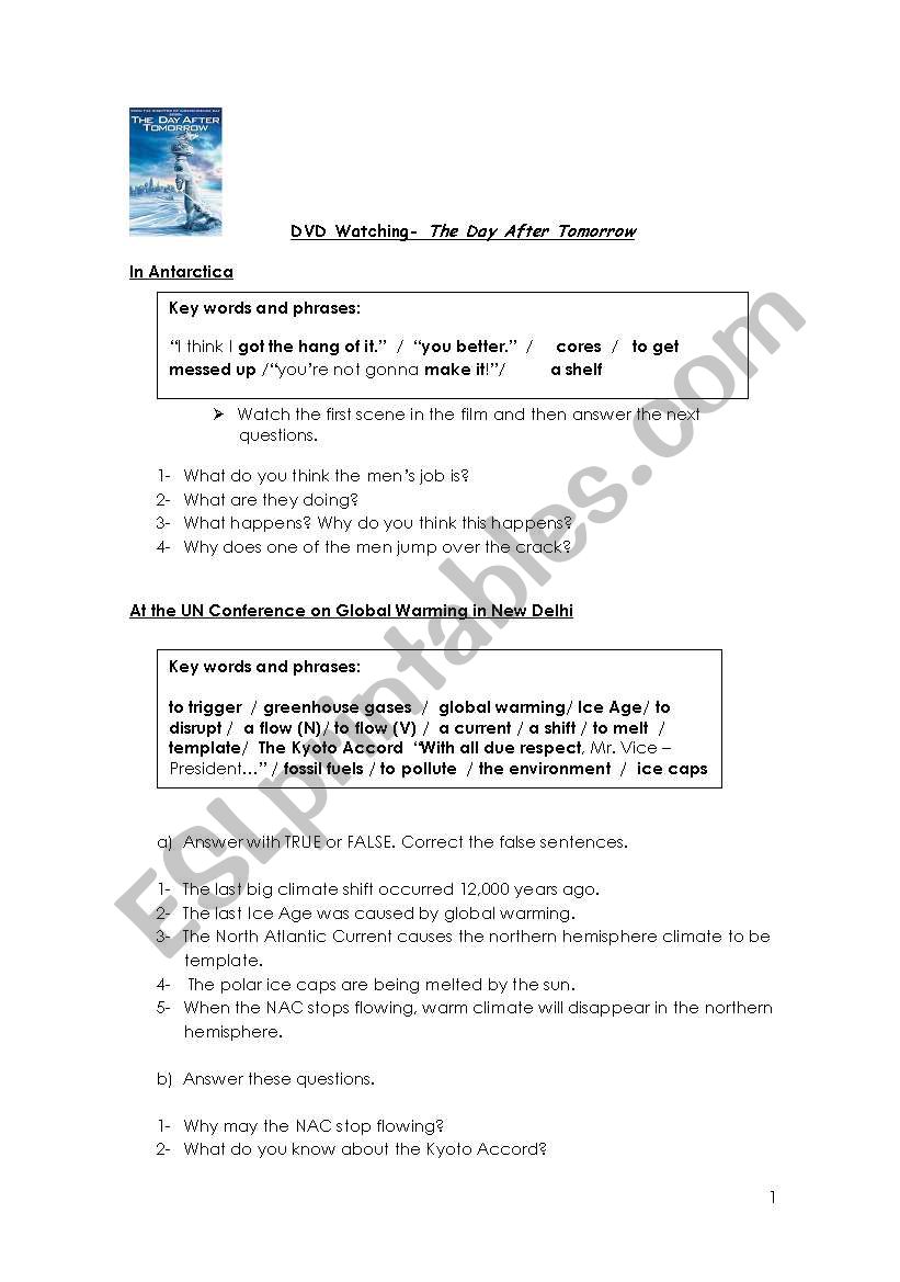 The Day After Tomorrow Worksheet Answers