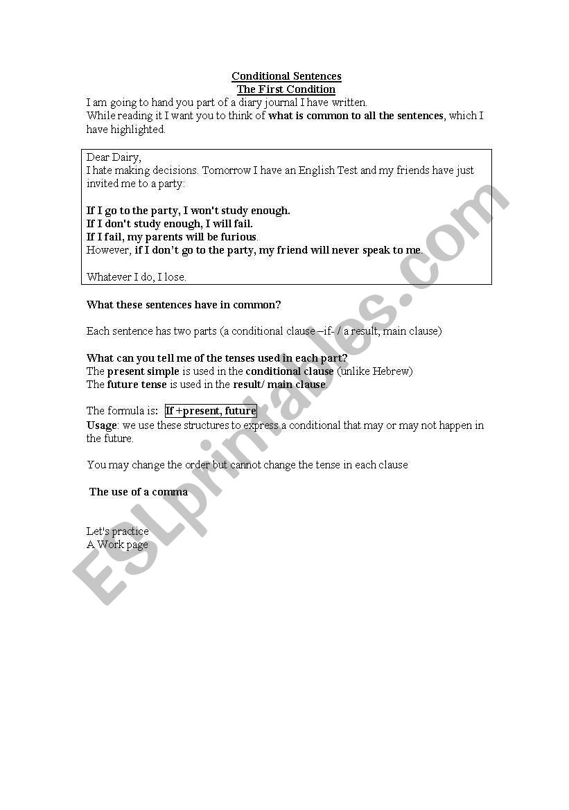 conditionals lesson plan worksheet