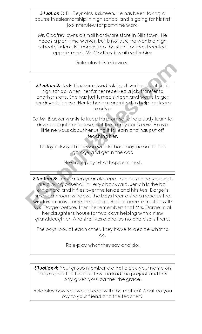 Role-playing scenarios worksheet