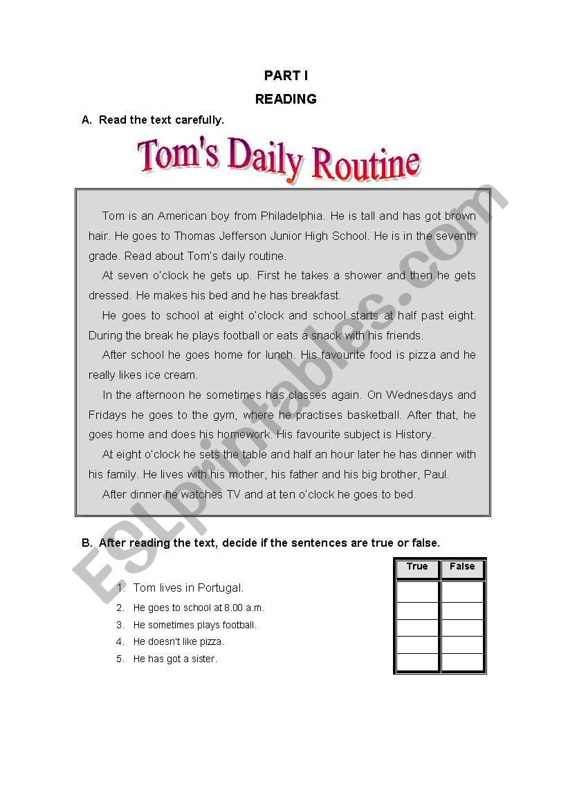 Daily Routine worksheet