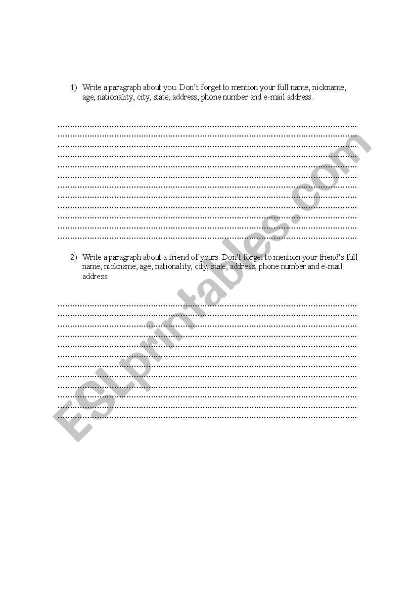 writing task worksheet