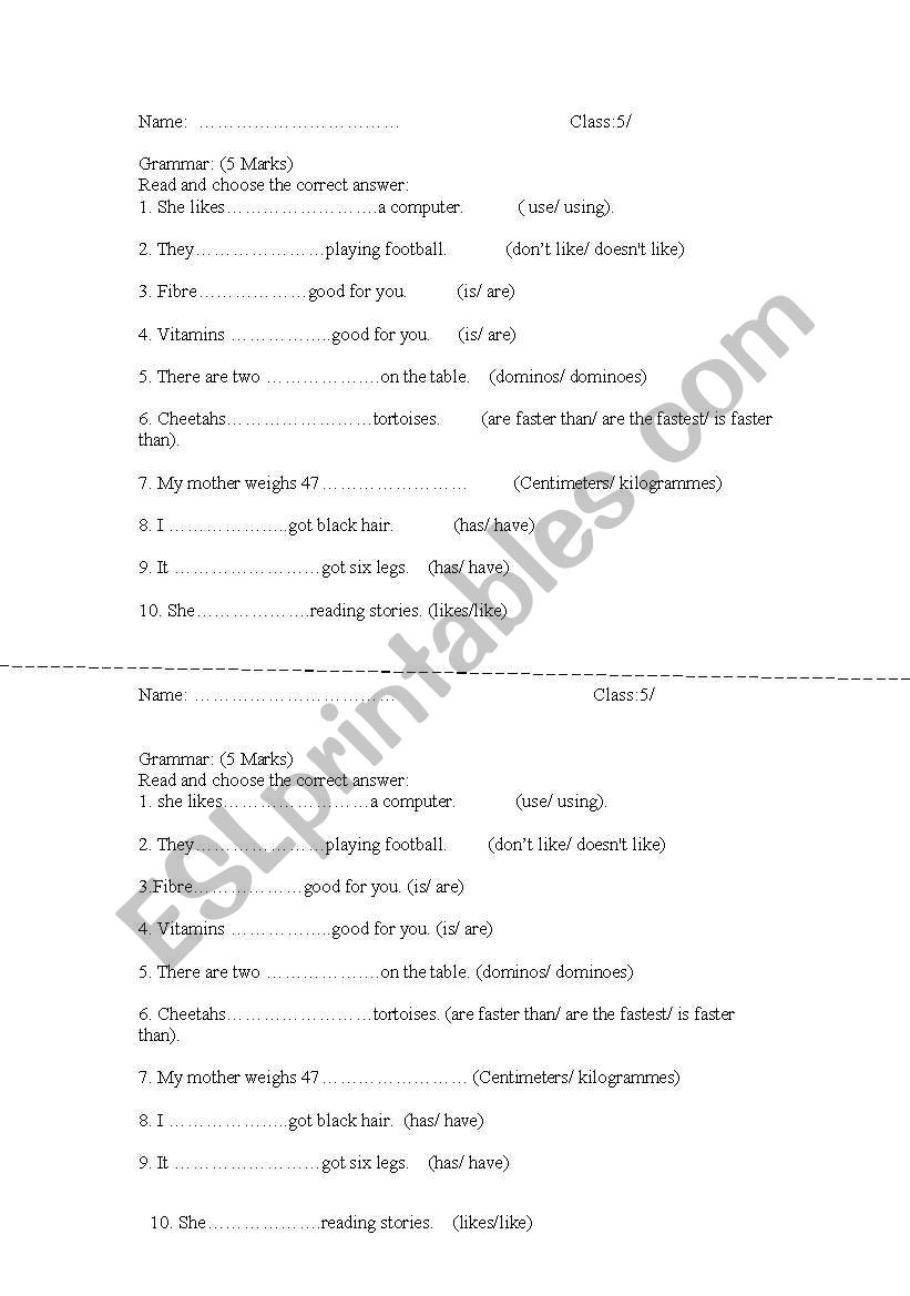 grammar worksheet