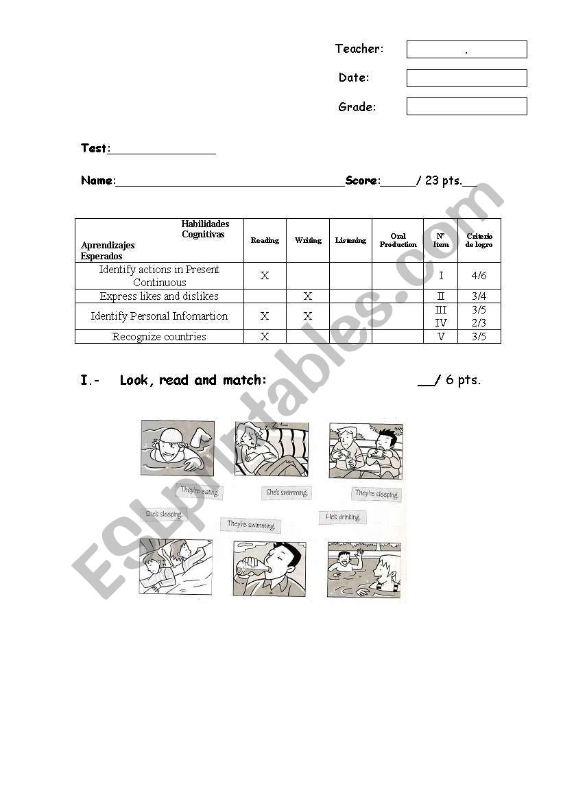 Simple Present Test worksheet