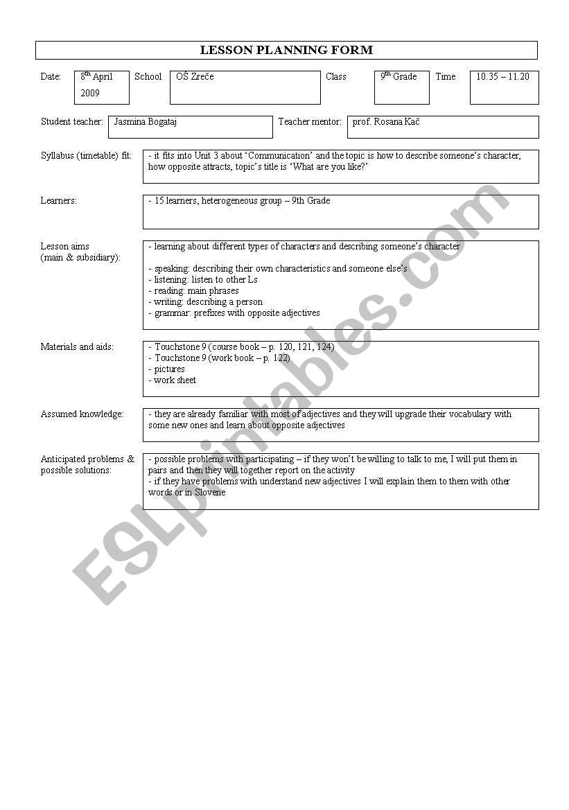 Opposite attracts worksheet