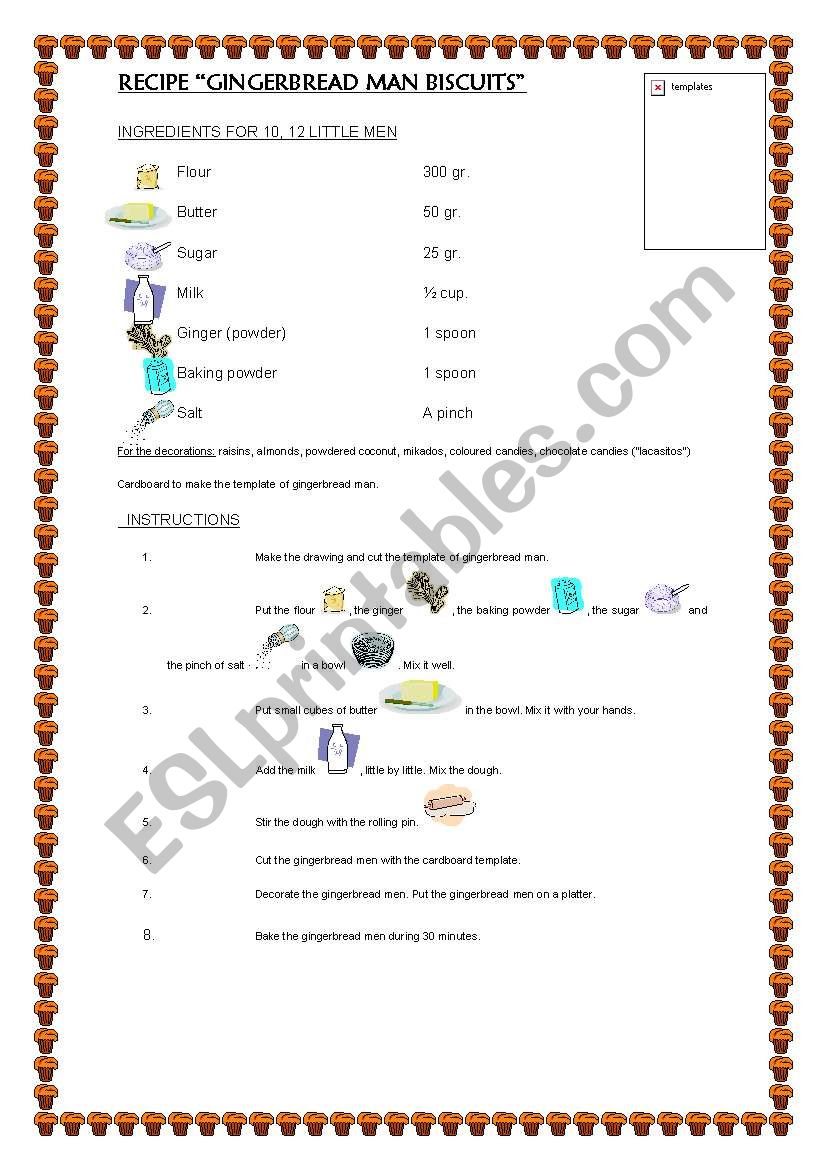 GINGERBREAD MAN RECIPE worksheet