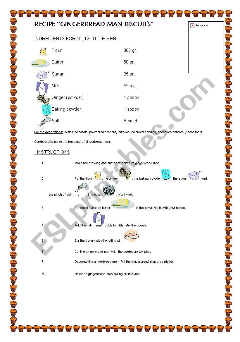 GINGERBREAD MAN RECIPE worksheet