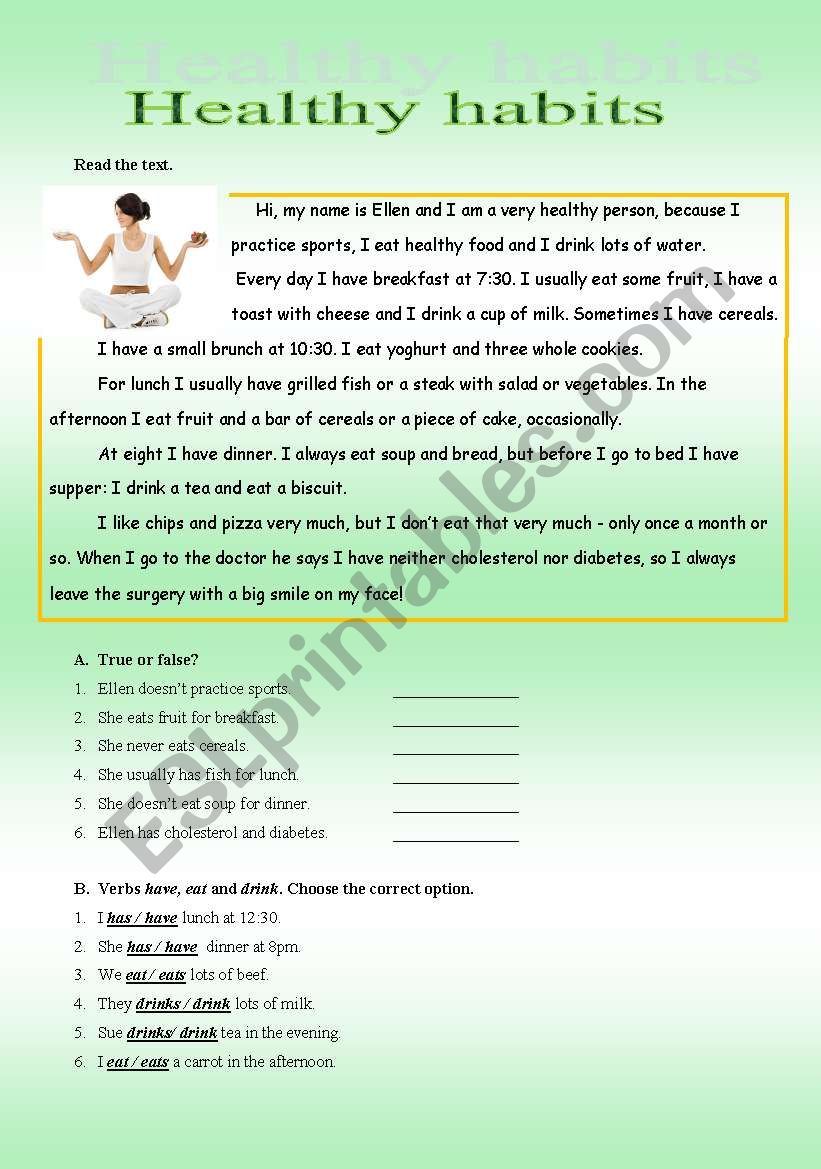 Healthy habits worksheet