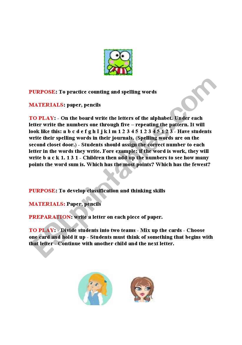 In-class activities worksheet