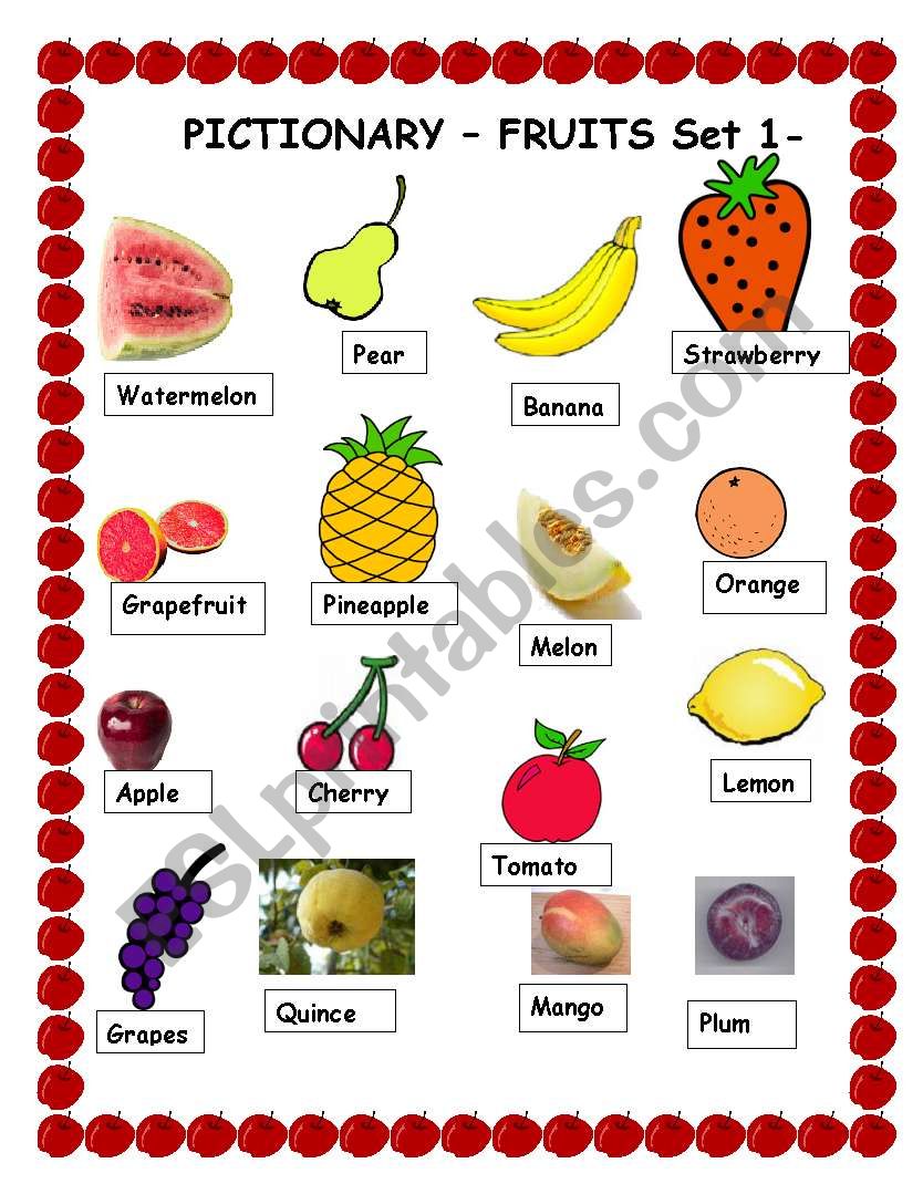 PICTIONARY FRUITS SET 1 worksheet