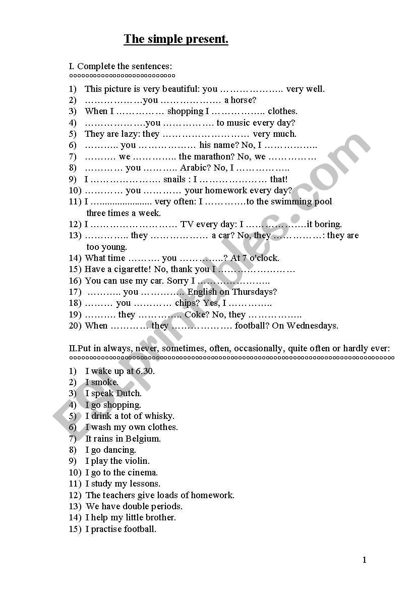 the simple present worksheet