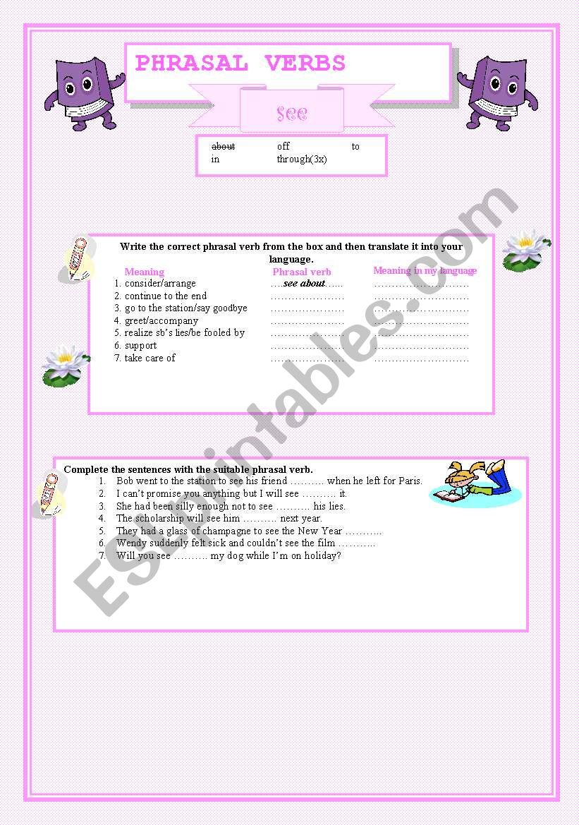 Phrasal verbs - SEE worksheet