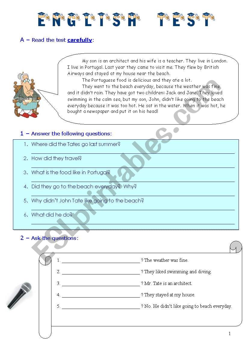 Test : past tense, question-tags, personal pronouns -object form...
