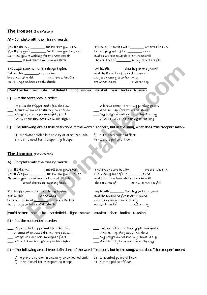 The trooper worksheet