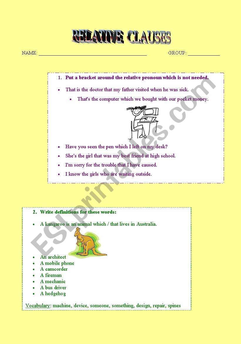 Relative clauses worksheet