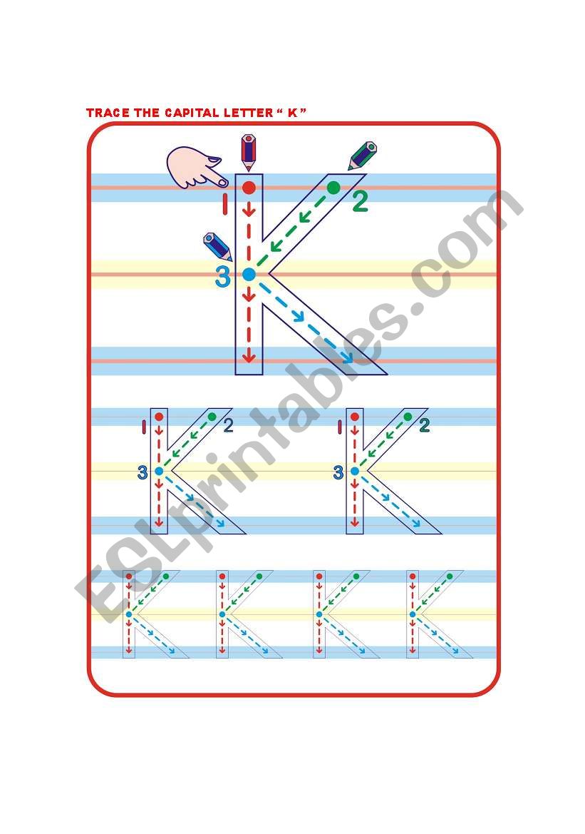 trace the letter K worksheet