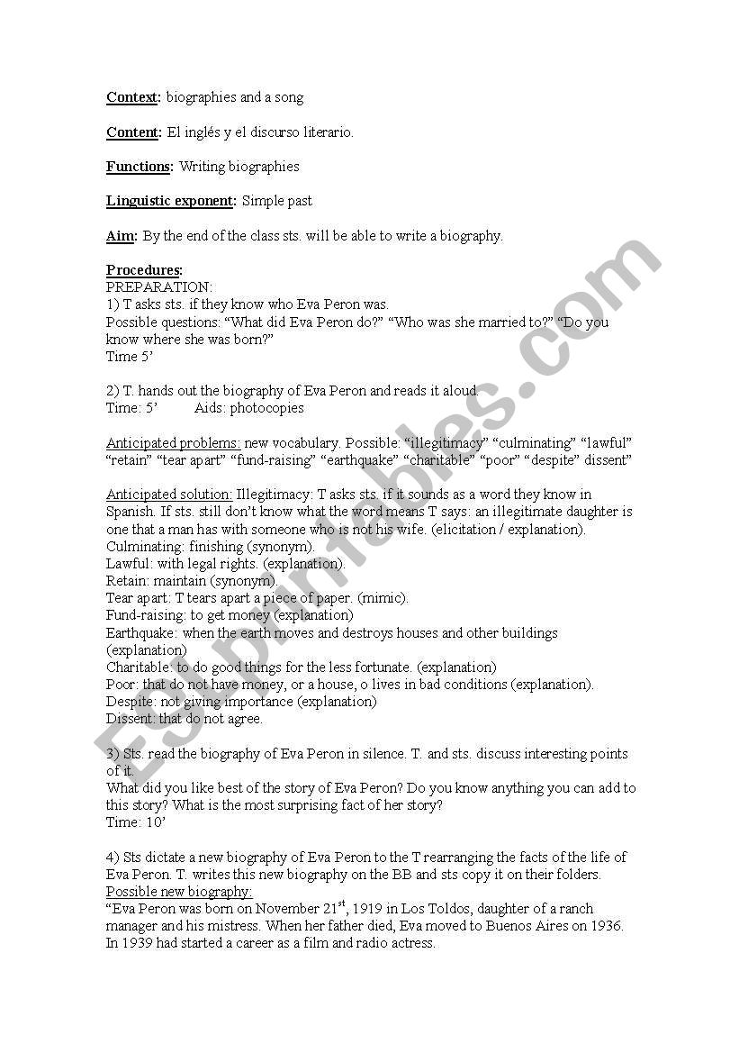 Biographies worksheet